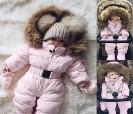 Jumpsuits Baby Clothes Winter Romper Down Coat Infant Girls Boys Snowsuit Fur Hooded Warm Outerwear Jumpsuit Born Overalls Coats7635677