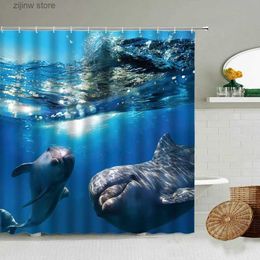 Shower Curtains Dolphin Shark Whale Marine Animal Shower Curtain Nature Photography Bathroom Accessories With Hook Waterproof Screen Washable Y240316