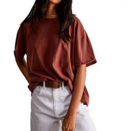 Women's T Shirts Loose T-Shirt Casual Short Sleeve Round Neck Solid Colour Tunic Tops Streetwear Outfits Aesthetic Summer T-Shirts