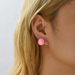 Stud Earrings Japan Korea Cute Pink Round Women Fashion Creative Design Enamel Color Small Ball Piercing Ear Ring Summer Jewelry