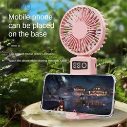 Electric Fans 2023 New Fan Portable Digital Display Handheld Office Desktop Silent Multifunctional with Mobile Phone Holder 240316