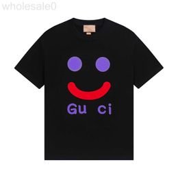 Women's T-Shirt designer 2024 Early Spring New GU Family Smiling Face Letter Printed Men's and Simple Loose Short sleeved T-shirt Top JJ43