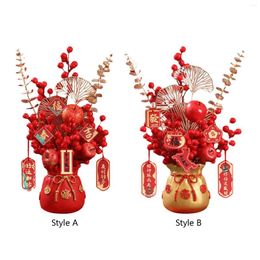 Decorative Flowers Chinese Purse Vase Artificial Potted Flower Decorate Desktop Money Bag For Fall