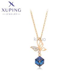 Dangle Chandelier Xuping Jewelry New Arrival Fashion Square Crystal Earring of Gold Color Charm Pendant Necklace for Women Girls Exquisite Gift 24316