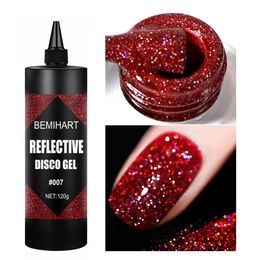 BEMIHART 120g Red Reflective Disco Glitter Gel Colourful Broken Diamond Sparkling Gel Semi Permanent Manicure Nail Art UV Gel 240306