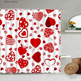 Shower Curtains Valentines Day Shower Curtains Creative Red Heart Pattern Modern Woman Girl Valentines Gift Fabric Home Bathroom Decoration Set Y240316