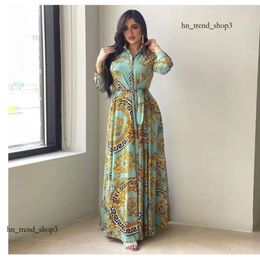Ethnic Clothing Fashion French Elegant Maxi Dresses For Women Retro Print Muslim Dubai Abaya Lapel Single-Breasted Long Sleeve Shirt Dress 760