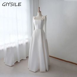 GIYSILE Satin Light Wedding Dress with Slim Bow Decoration Simple Temperament Bride Wedding Dress Birthday Party Long Dress 240314