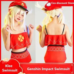 Women's Swimwear Game Genshin Impact Cosplay Come Klee Swimsuit Summer Anime Women Sexy Split Swimwear 2022 Bikini Sizes S-XLC24315