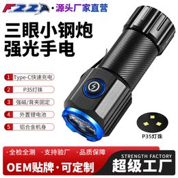 New Strong Three Eyes Super Bright Mini Portable Small Flashlight Outdoor Waterproof Multi Functional Cap Light 273294
