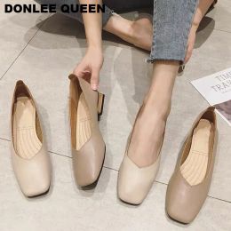 Boots New Spring Flats Shoes Women Wooden Low Heel Ballet Square Toe Shallow Brand Shoe Slip On Loafer zapatos de mujer big size 3541