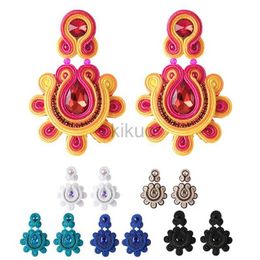 Dangle Chandelier KPACTA Fashion Retro National Earrings Back Clip Type Holeless Ear Clip Type Female Big Earring Handmade Crystal Pendant Earring 24316