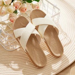 Slippers Fashion Cross Straps Women Summer Linen Flat Sandals Eva Lightweight Comfortable Ladies Flip-flop Slide