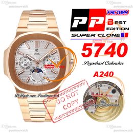 5740 Perpetual Calendar A324SC Automatic Mens Watch PPF Rose Gold Silver Green Texture Dial Stainless Steel Bracelet Super Edition Reloj Hombre Puretimewatch PTPP