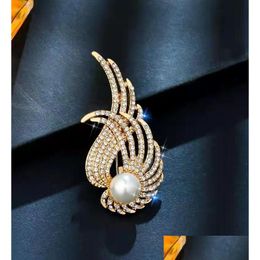 Pins, Brooches Delicate Tree Leaf Feather Shape Brooch Rhinestone Hollow Plant Brooches Temperament Female Scarf Collar Lapel Buckle Otksn