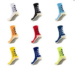 New Anti-slip Soccer Socks Men Women Outdoor Sport Grip Football Socks Yellow bottom arrow point glue medium simple socks