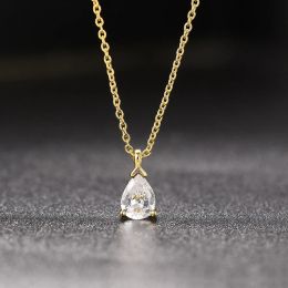 Waterdrop Pendant Necklace for Women 14k Yellow Gold Crystal Choker Chain Korean Fashion Necklaces Accessories Jewelry