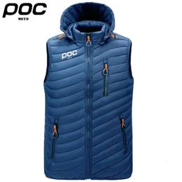 Men Sleeveless Down Vests Solid Hooded Vest Moto POC Cycling Jackets Male Winter Casual Pockets Waistcoat Windproof Jacket 240312