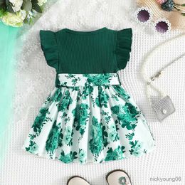 Clothing Sets Dress For Kids 3-36 Months Butterfly Sleeve Cute Floral Summer Princess Formal Dresses Ootd For Newborn Baby Girl
