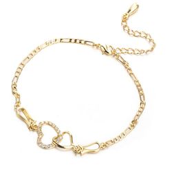 Women Summer Jewelry Yellow Gold Plated CZ Double Hearts Anklet Chain Bracelet for Girls Women for Wedding Party HN2071908564