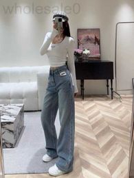 Jeans femininos designer 2023 outono / inverno nova família p família branco velo bolso perna reta cintura alta emagrecimento final calças largas perna instagram qly8