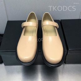 Casual Schuhe Vintage Dicke Sohle Plattform Heels Mary Janes Frauen Echt Leder Schnalle Riemen Loafer Schwarz Weiß Aprikose Runde spitze