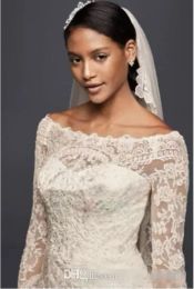 2024 Modest Wedding Dresses Long Sleeves Lace Applique Off-shoulder Bridal Gowns Garden Outdoor Plus Size Oleg Cassini Wedding Dress 001