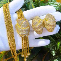 Dangle Chandelier Missvikki Luxury Design Big Long Pendant Necklace Earrings Jewelry Set Noble Shiny CZ Bridal Wedding Party Show Accessories 24316