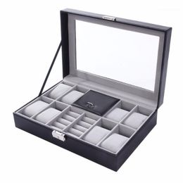 Watch Boxes & Cases Box 8 3 Mixed Grids 30 20 8cm Leather Suede Inside Word Buckle Storage Jewellery Ring Display Mens Case Top 1209N