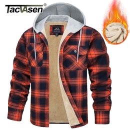 TACVASEN Cotton Soft Fleece Lined Mens Flannel Shirt Jackets Button Down Plaid Quilted Winter Hooded Coats Thick Hoodie Outwear 240301