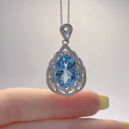 Pendant Necklaces S925 Silver Plated Platinum Set Topaz (Sky Blue) (Without Chain)