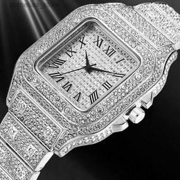 Other Watches 2pcs Set Luxury Diamond Mens es Business Stainless Steel Quartz Wrist Male Casual Silver Bracelet Wrist Y240316