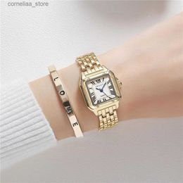 Other Watches 2023 Luxury Womens Fashion Square es Gold Alloy Strap Ladies Quartz Wristes Qualities Female Roman Scale Clock Y240316