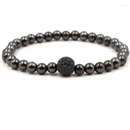 Strand 6mm Hematite Stone 4 Colour Beads Bracelet Pave CZ Ball Bracelets For Women&Men Fashion Handmade Jewellery Pulseras Charm Gift 2024