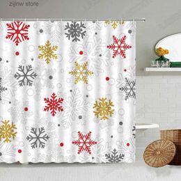 Shower Curtains Christmas Shower Curtains Creative Red Grey Gold Snowflake Pattern Art New Year Xmas Home Fabric Bathroom Decor Bath Curtain Set Y240316