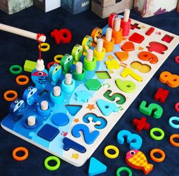 Montessori Educational Wooden kids Board Math Fishing Count Numbers Matching Digital Shape Match Early Education building block To7066964