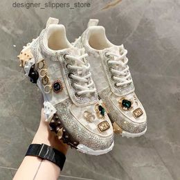 Dress Shoes Autumn Women Casual Sneakers Luxury Designers Rhinestone Diamond Thick Bottoms Shoes Female Tennis Trainers Jogging Walking Shoe Q240316