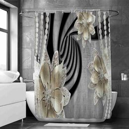 Shower Curtains 1Pcs elegant and fashionable pearl diamond bouquet waterproof shower curtain bathroom decoration with 12 plastic hooks Y240316