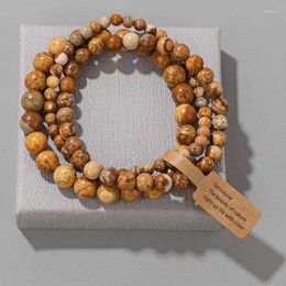 Strand 4 6 8mm Natural Stone Beads Bracelets Set For Men Women Handmade Jasper Elastic Bracelet Couple Anniversity Jewellery