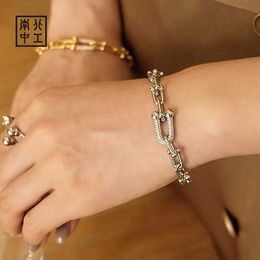 Original brand Luoyang Jewellery Edition East Gate Design TFF Micro Inlaid U Hook Womens Horseshoe Thick Bracelet INS Small Handicraft