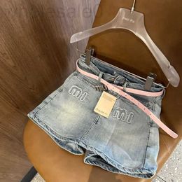 Women's Shorts designer Summer ladies do old denim letter sticker high waist short skirt, fabric has shape not ball, with belt, slim version of leisure fashion. ZFBQ