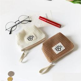 Storage Bags Cute Waffle Coin Purse Summer Flowers Small Bag Portable Wrist Fashion Women Girls Lipstick Cards Organiser Drop Delive Dhsnf