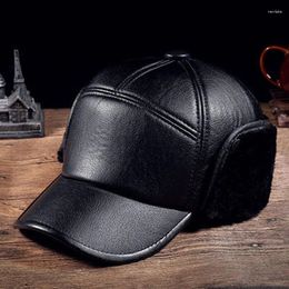 Ball Caps Men's Earmuffs Leather Cap Warm Bomber Hats Men Winter Thicker Ski Dad's Hat Old Man Casquette