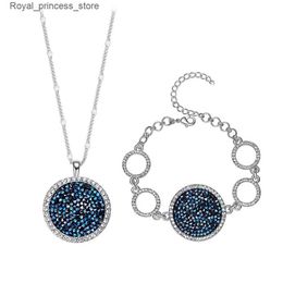 Wedding Jewellery Sets Original crystal inlaid Jewellery set from Austria silver Maxi round pendant necklace womens party wedding charm Q240316