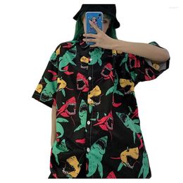 Women's Blouses Streetwear Harajuku Gothic Style Oversized Shirts Short Sleeve Black Button Up Tops Cool Alt Clothes