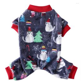 Dog Apparel Christmas Cat Print Pet Pajamas For Dogs Soft Warm Fleece Jumpsuit Lightweight Puppy Pullover