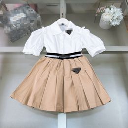 PRAD2024 High end Girls' dress shirt girl Bubble sleeve shirt pleated short skirt kids designer clothes baby girl dress Polo dress Primary school dress size 110-160cm