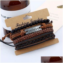 Charm Bracelets Rope Braided Beaded Believe Leather Set Charm Bracelets Handmade Adjustable Bangle For Women Men Fashion Jewellery Drop Dhnou