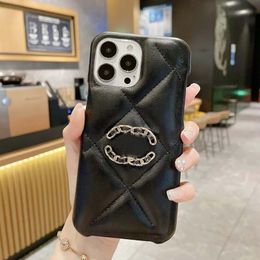 iPhone 15 Pro Max Designer Puffy Phone Case for Apple 14 13 12 11 XR XS 8 7 Plus Luxury PU Leather Stitch Big Diamond Pattern Mobile Half-body Back Cover Coque Fundas Black