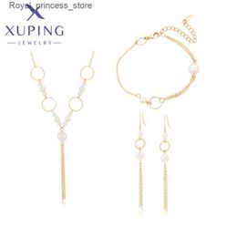 Wedding Jewelry Sets Xuping Jewelry Fashion Simple Charm Imitation Pearl Gold Earrings and Necklace Set Suitable for Womens Wedding Party Gifts Q240316